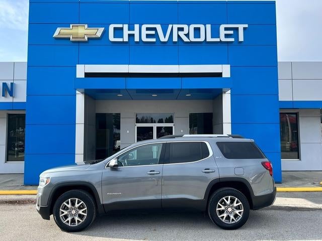 2022 GMC Acadia SLT in Satin Steel Metallic — front three-quarter view